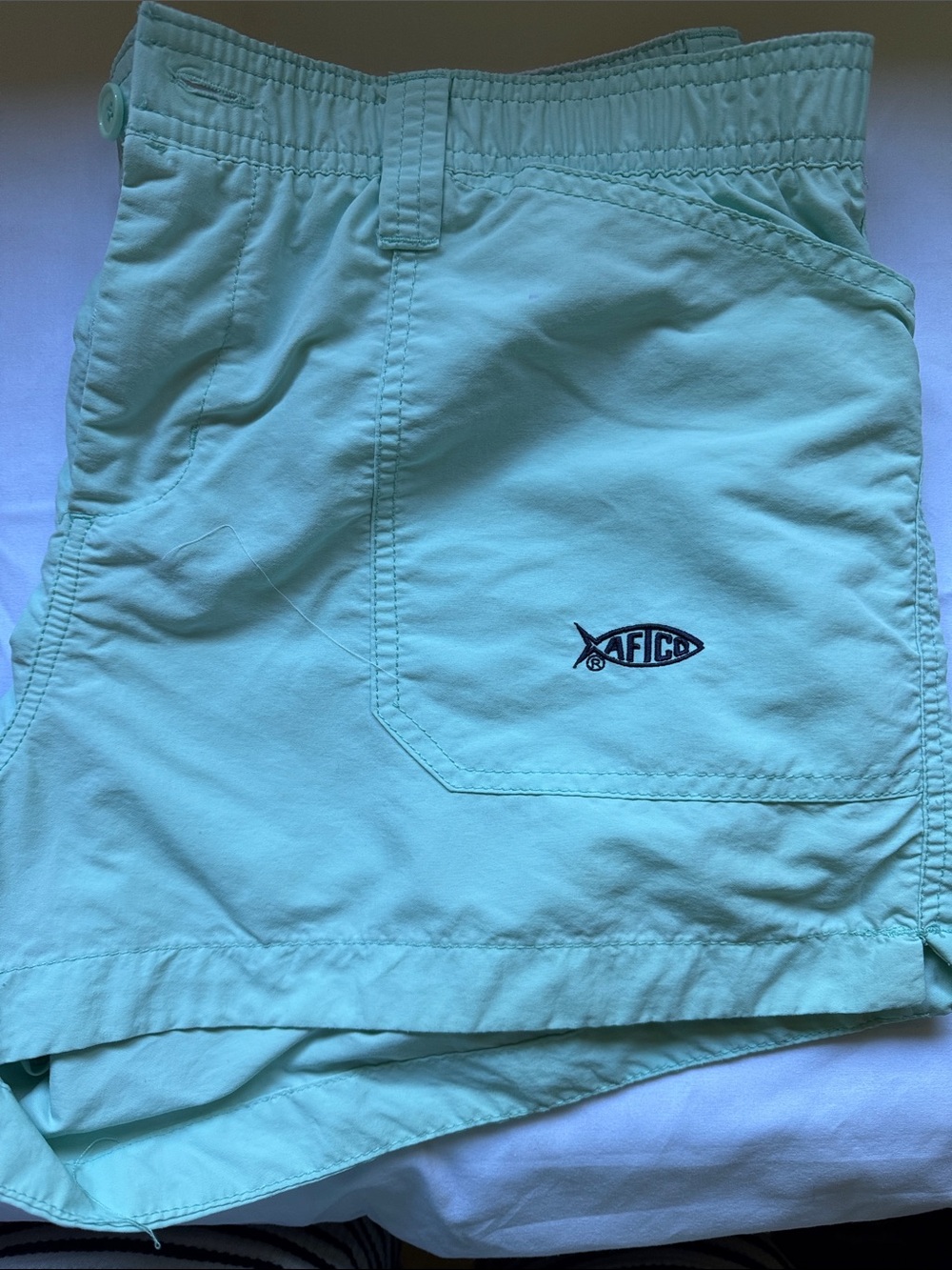 Light Aqua Women's Athletic Shorts with Embroidered Fish Logo